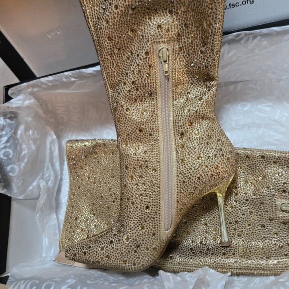INC Saveria 5 Rhinestone Tall Over-the-Knee Boots/Gold Bling NEW!! Studded NEW!! - Picture 7 of 9